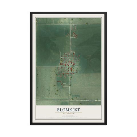 Map of Blomkest, Minnesota, 12 x 18 inch print in a black wood frame