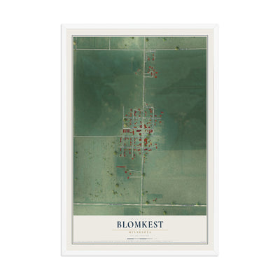 Map of Blomkest, Minnesota, 12 x 18 inch print in a white wood frame