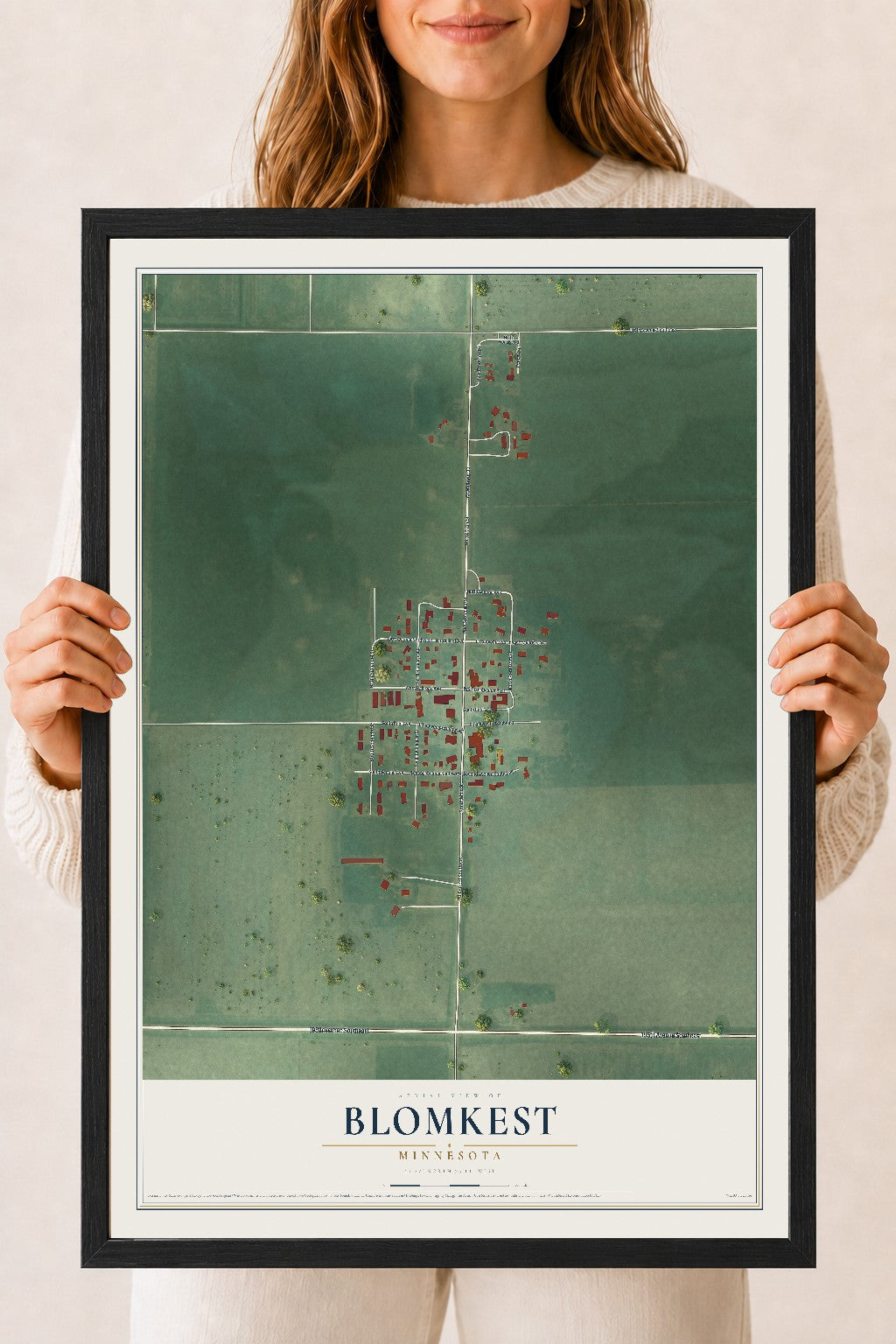 Map of Blomkest, Minnesota, 18 x 24 inch print in a black wood frame