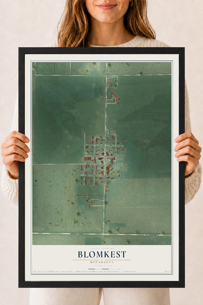 Map of Blomkest, Minnesota, 18 x 24 inch print in a black wood frame