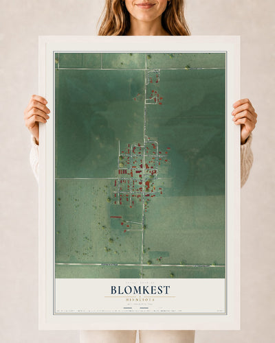 Map of Blomkest, Minnesota, 24 x 36 inch print in a white wood frame