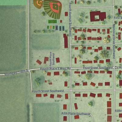 Second close-up of the map of Blooming Prairie, Minnesota print showing more streets and buildings