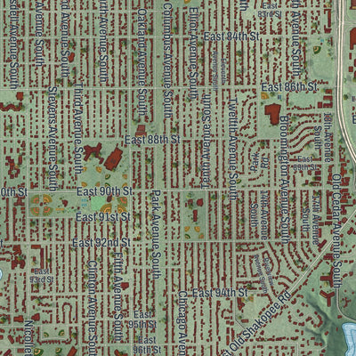 Close-up of the map of Bloomington, Minnesota print showing street and building detail