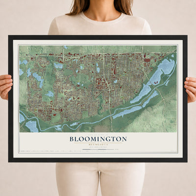 Map of Bloomington, Minnesota, 18 x 24 inch print in a black wood frame