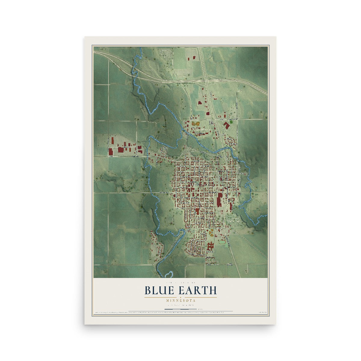 Map of Blue Earth, Minnesota, 12 x 18 inch unframed archival matte print
