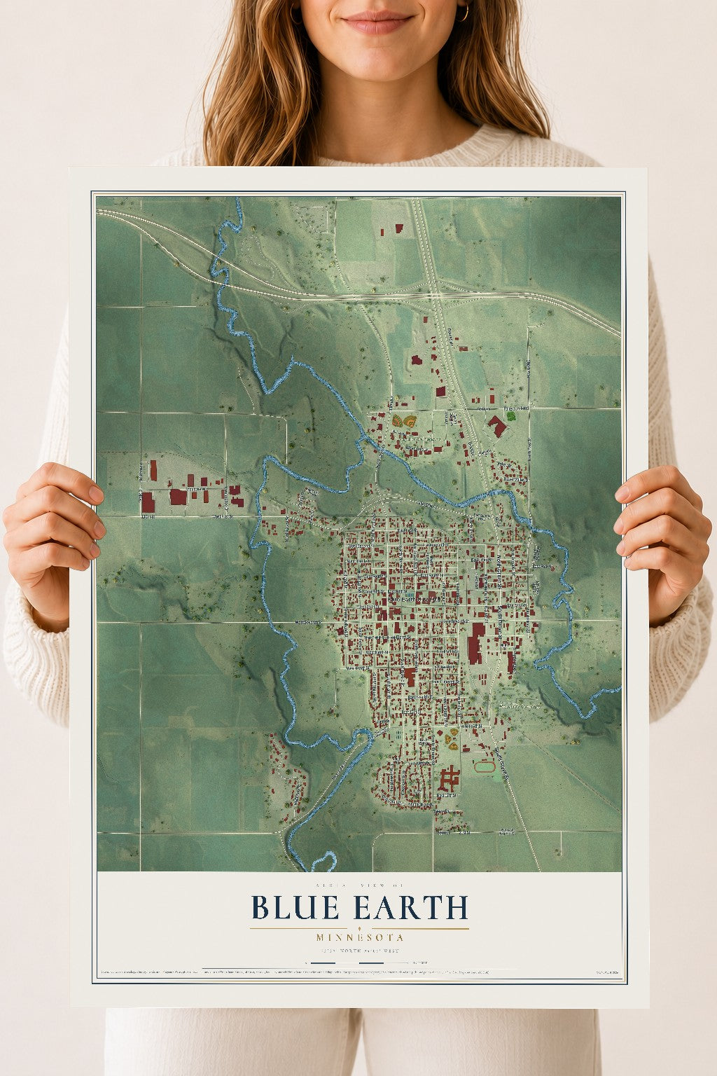 Map of Blue Earth, Minnesota, 18 x 24 inch unframed archival matte print