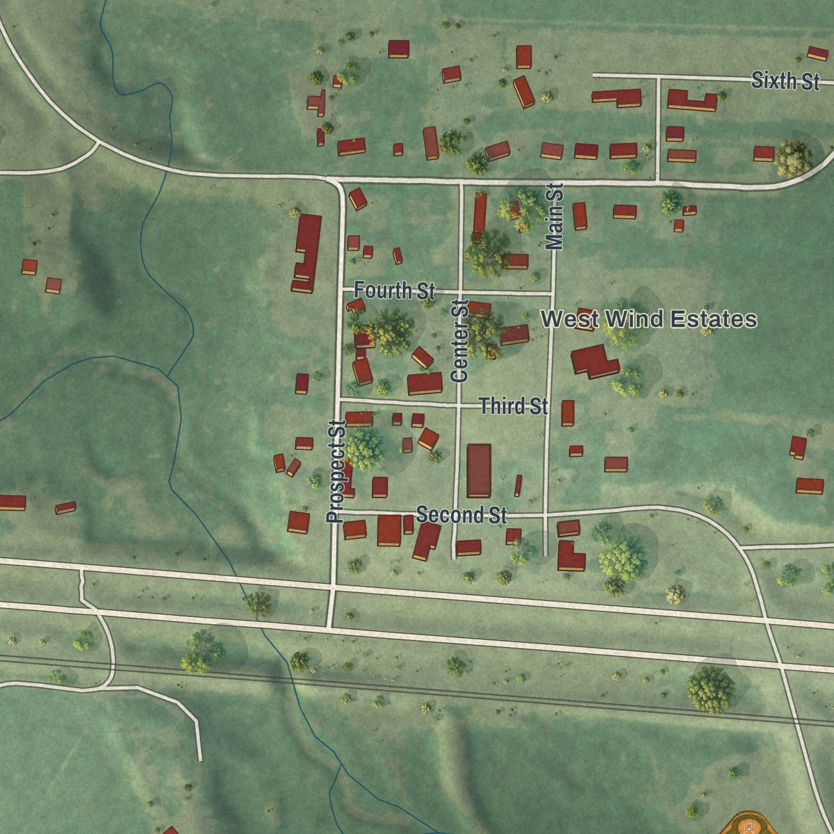 Close-up of the map of Bluffton, Minnesota print showing street and building detail