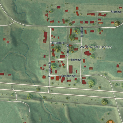 Close-up of the map of Bluffton, Minnesota print showing street and building detail