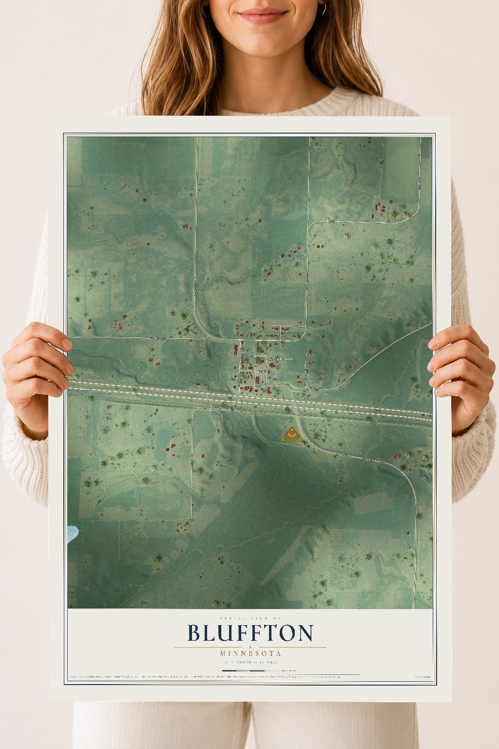 Map of Bluffton, Minnesota, 18 x 24 inch unframed archival matte print