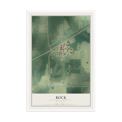 Map of Bock, Minnesota, 12 x 18 inch print in a white wood frame