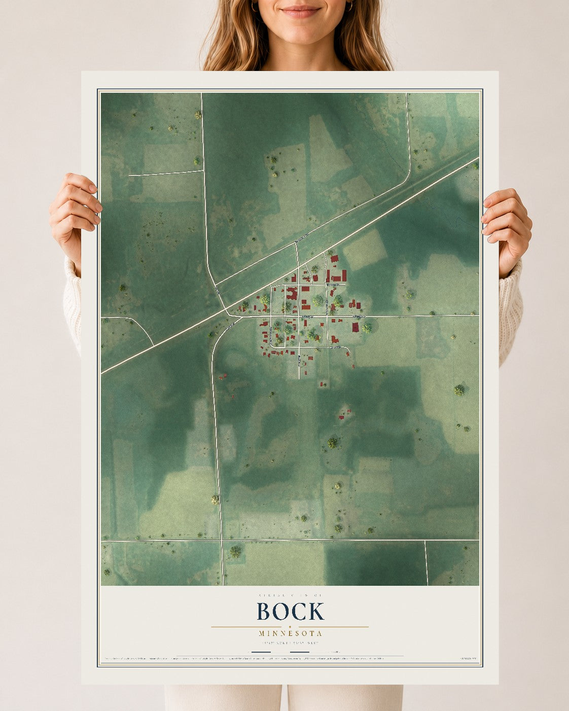 Map of Bock, Minnesota, 24 x 36 inch unframed archival matte print