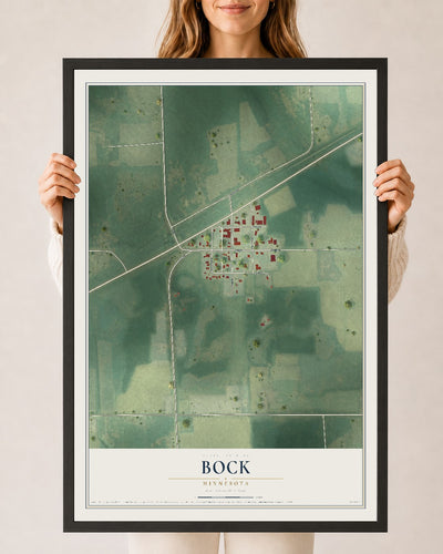 Map of Bock, Minnesota, 24 x 36 inch print in a black wood frame
