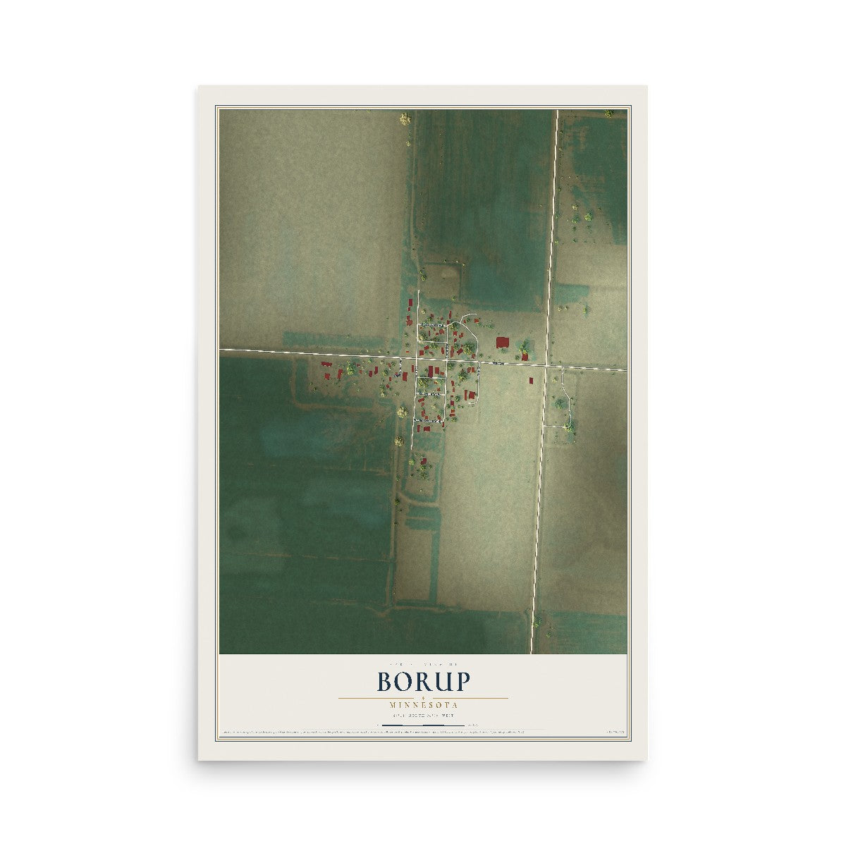 Map of Borup, Minnesota, 12 x 18 inch unframed archival matte print