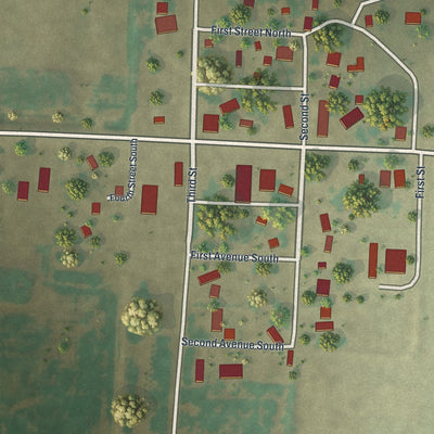 Close-up of the map of Borup, Minnesota print showing street and building detail