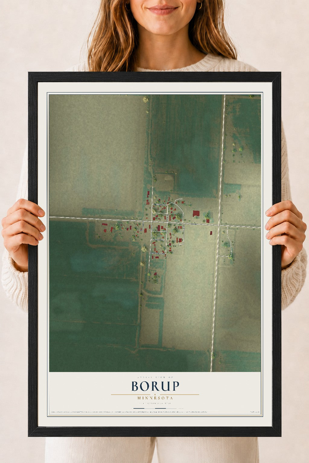 Map of Borup, Minnesota, 18 x 24 inch print in a black wood frame