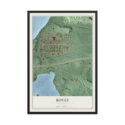 Map of Bovey, Minnesota, 12 x 18 inch print in a black wood frame