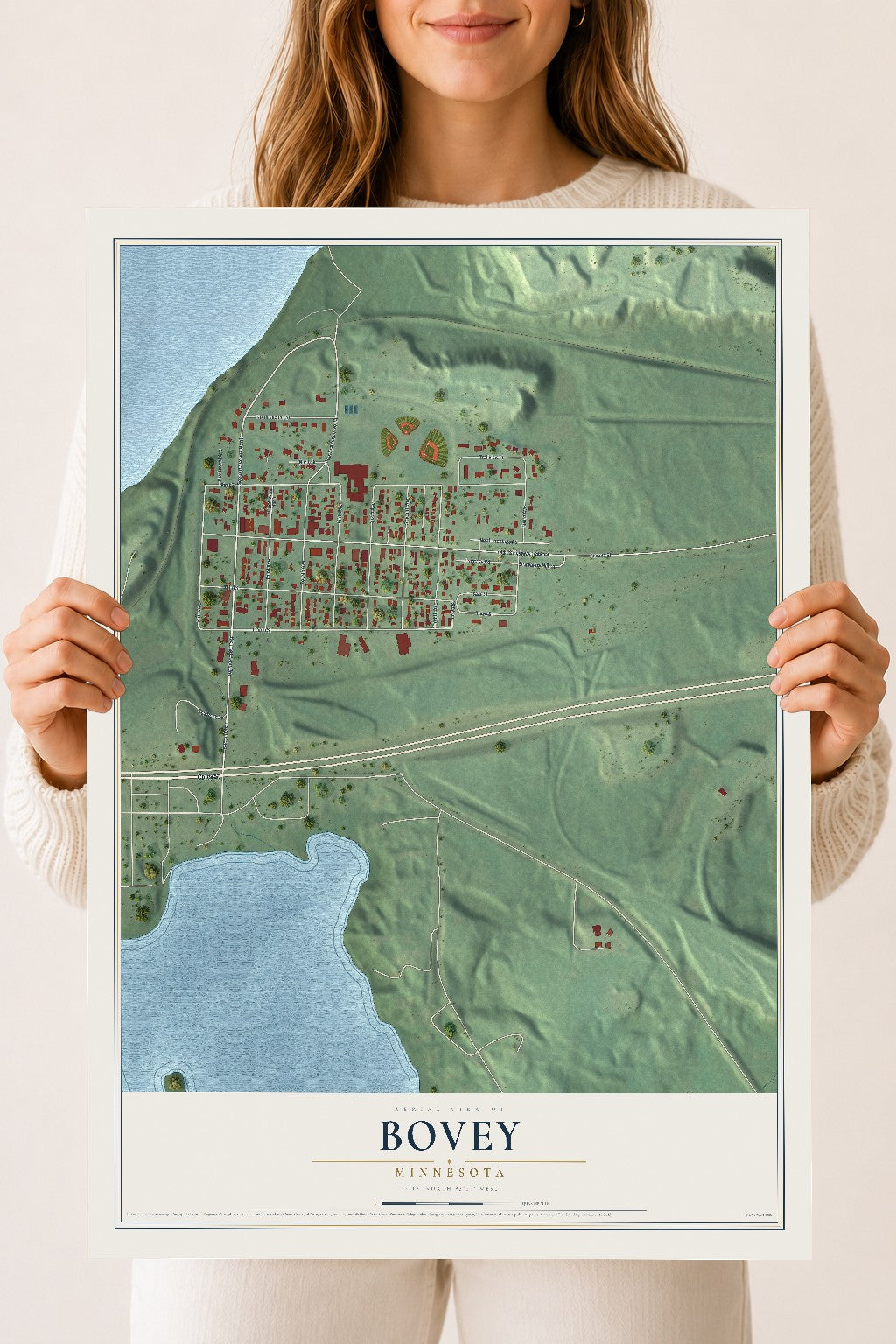Map of Bovey, Minnesota, 18 x 24 inch unframed archival matte print