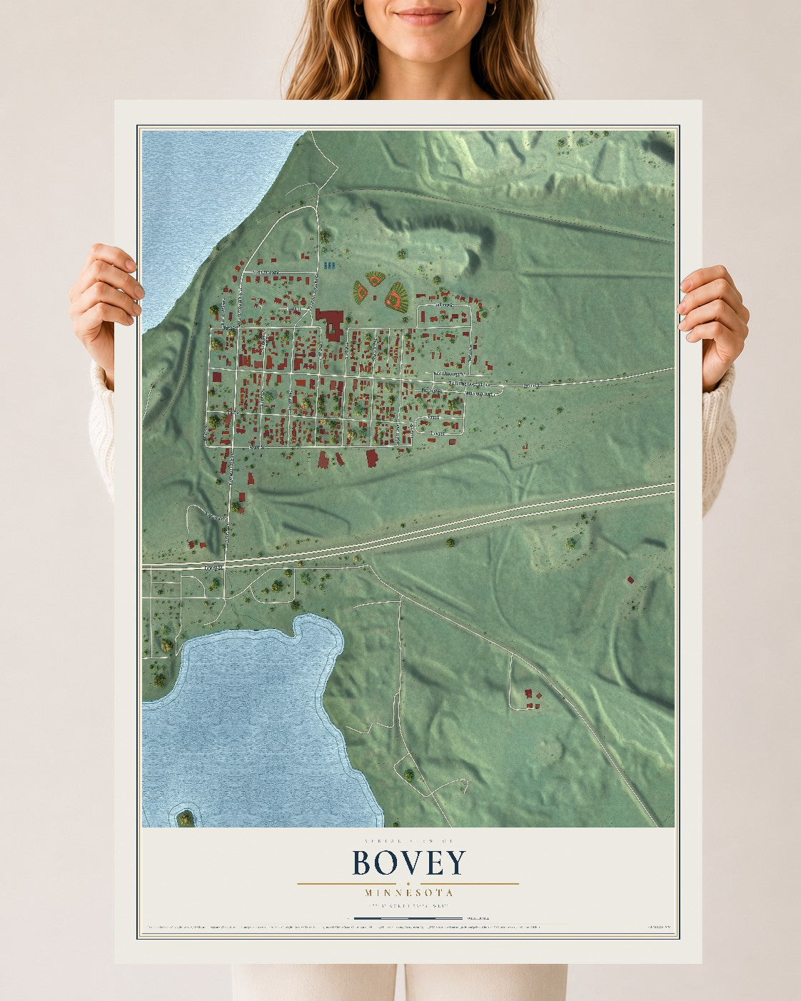 Map of Bovey, Minnesota, 24 x 36 inch unframed archival matte print