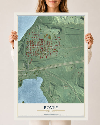 Map of Bovey, Minnesota, 24 x 36 inch unframed archival matte print