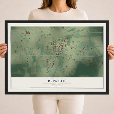 Map of Bowlus, Minnesota, 18 x 24 inch print in a black wood frame