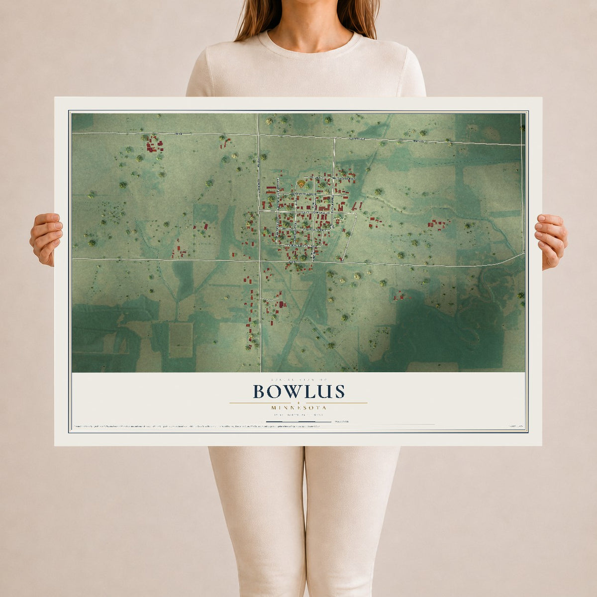 Map of Bowlus, Minnesota, 24 x 36 inch unframed archival matte print