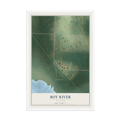 Map of Boy River, Minnesota, 12 x 18 inch print in a white wood frame