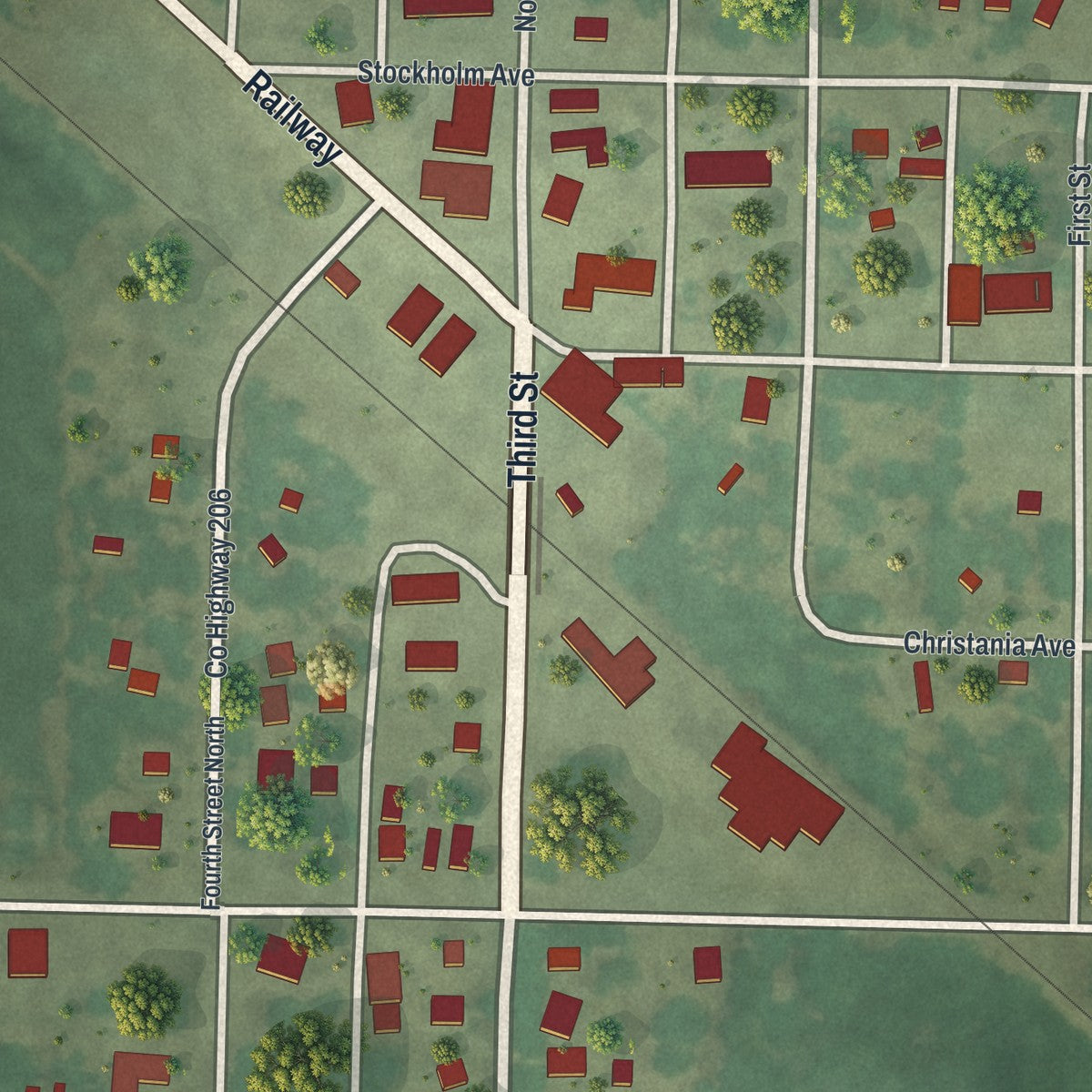 Close-up of the map of Boyd, Minnesota print showing street and building detail