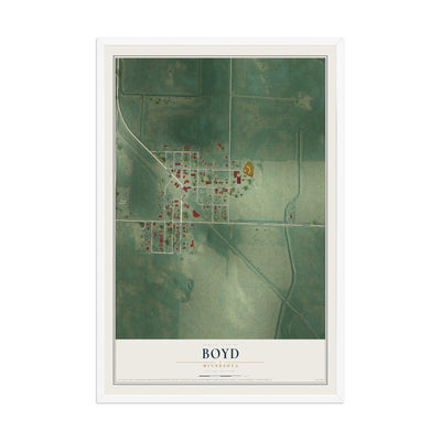 Map of Boyd, Minnesota, 12 x 18 inch print in a white wood frame