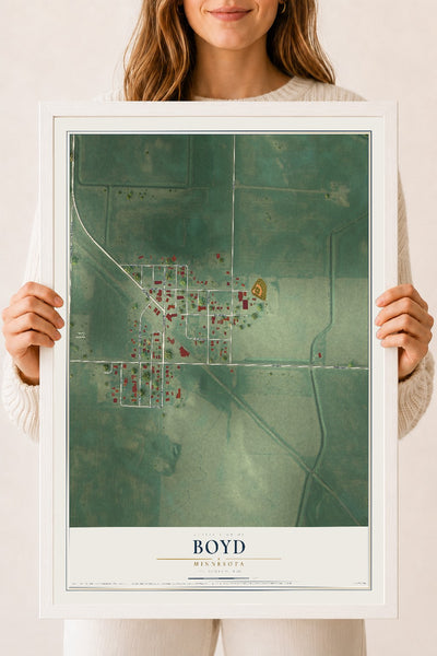 Map of Boyd, Minnesota, 18 x 24 inch print in a white wood frame