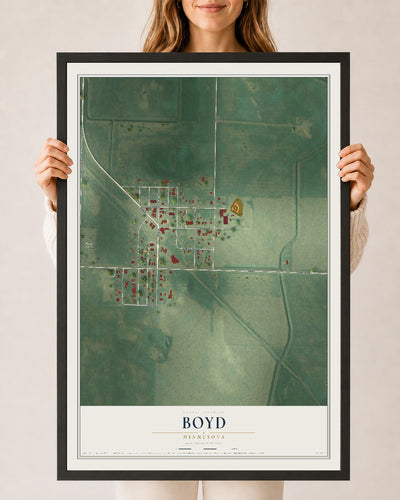 Map of Boyd, Minnesota, 24 x 36 inch print in a black wood frame