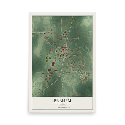 Map of Braham, Minnesota, 12 x 18 inch unframed archival matte print