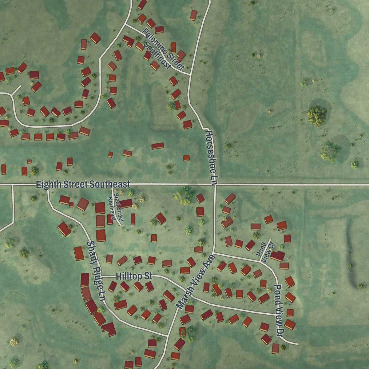 Second close-up of the map of Braham, Minnesota print showing more streets and buildings