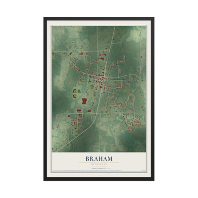 Map of Braham, Minnesota, 12 x 18 inch print in a black wood frame