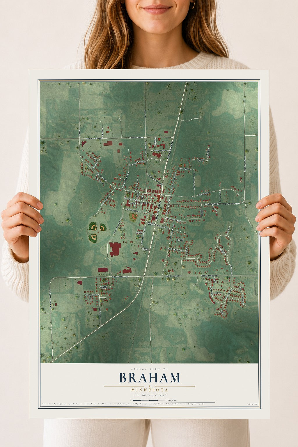 Map of Braham, Minnesota, 18 x 24 inch unframed archival matte print