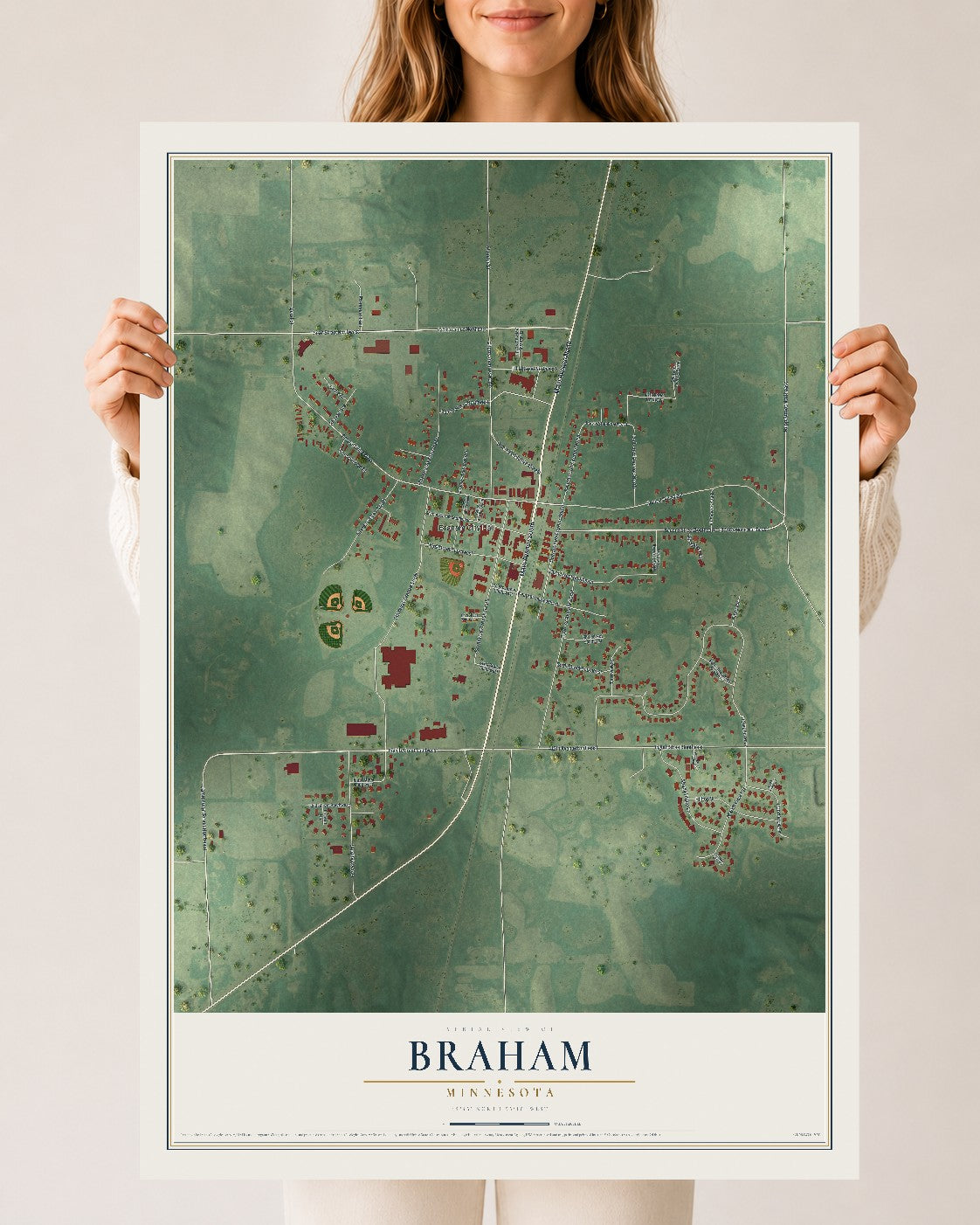 Map of Braham, Minnesota, 24 x 36 inch unframed archival matte print