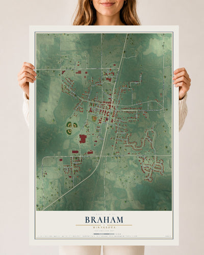 Map of Braham, Minnesota, 24 x 36 inch unframed archival matte print
