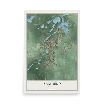 Map of Brainerd, Minnesota, 12 x 18 inch unframed archival matte print