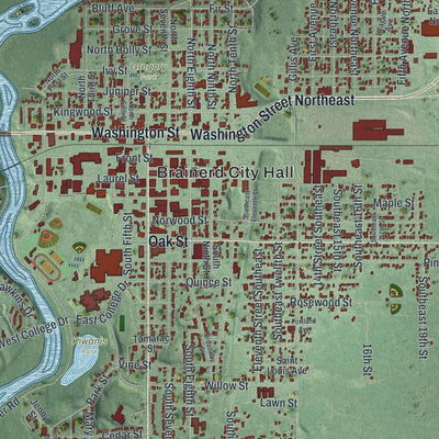 Close-up of the map of Brainerd, Minnesota print showing street and building detail