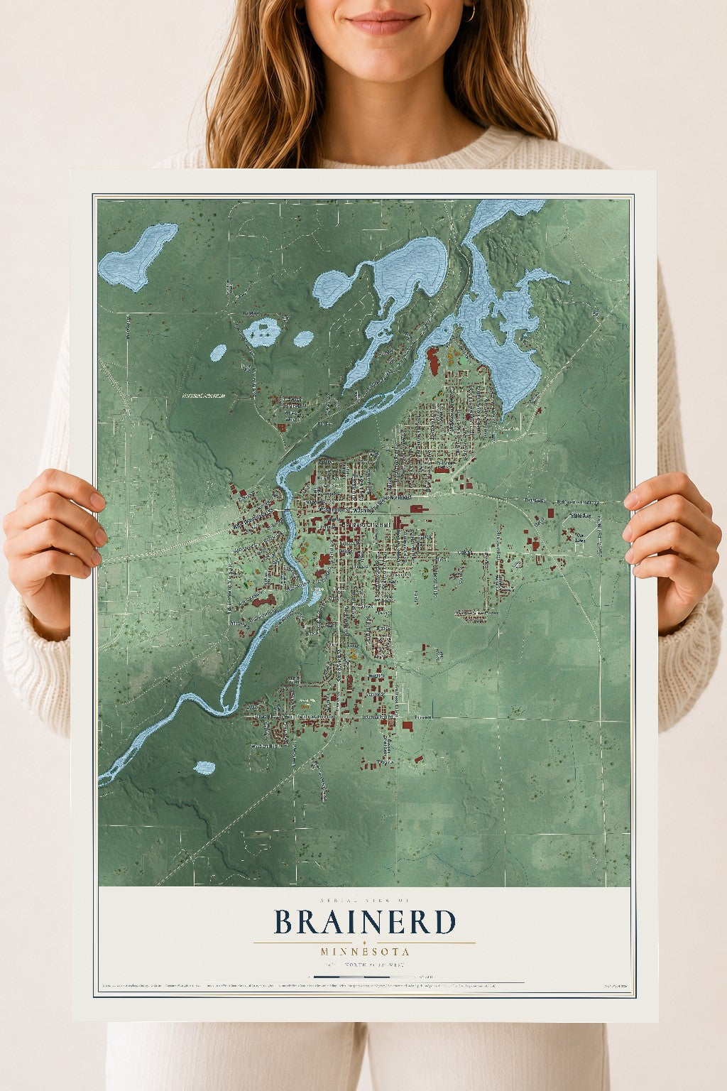 Map of Brainerd, Minnesota, 18 x 24 inch unframed archival matte print