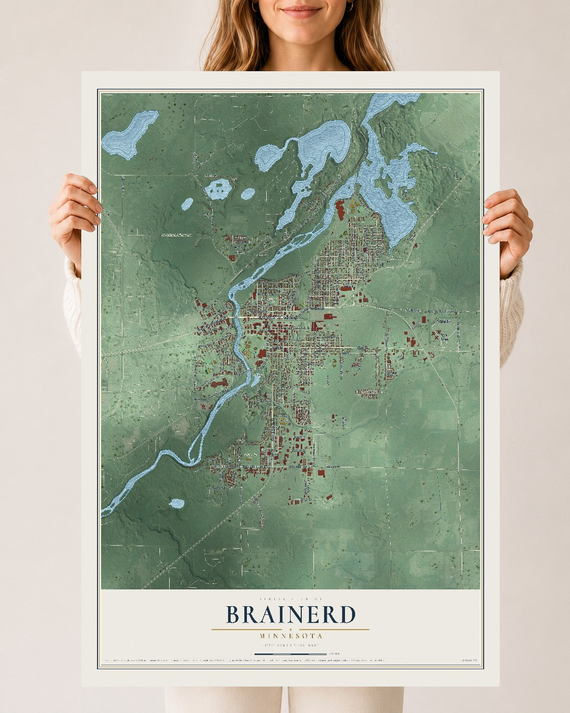 Map of Brainerd, Minnesota, 24 x 36 inch unframed archival matte print