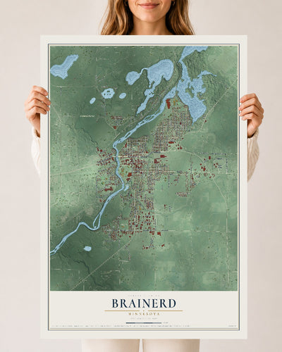Map of Brainerd, Minnesota, 24 x 36 inch unframed archival matte print
