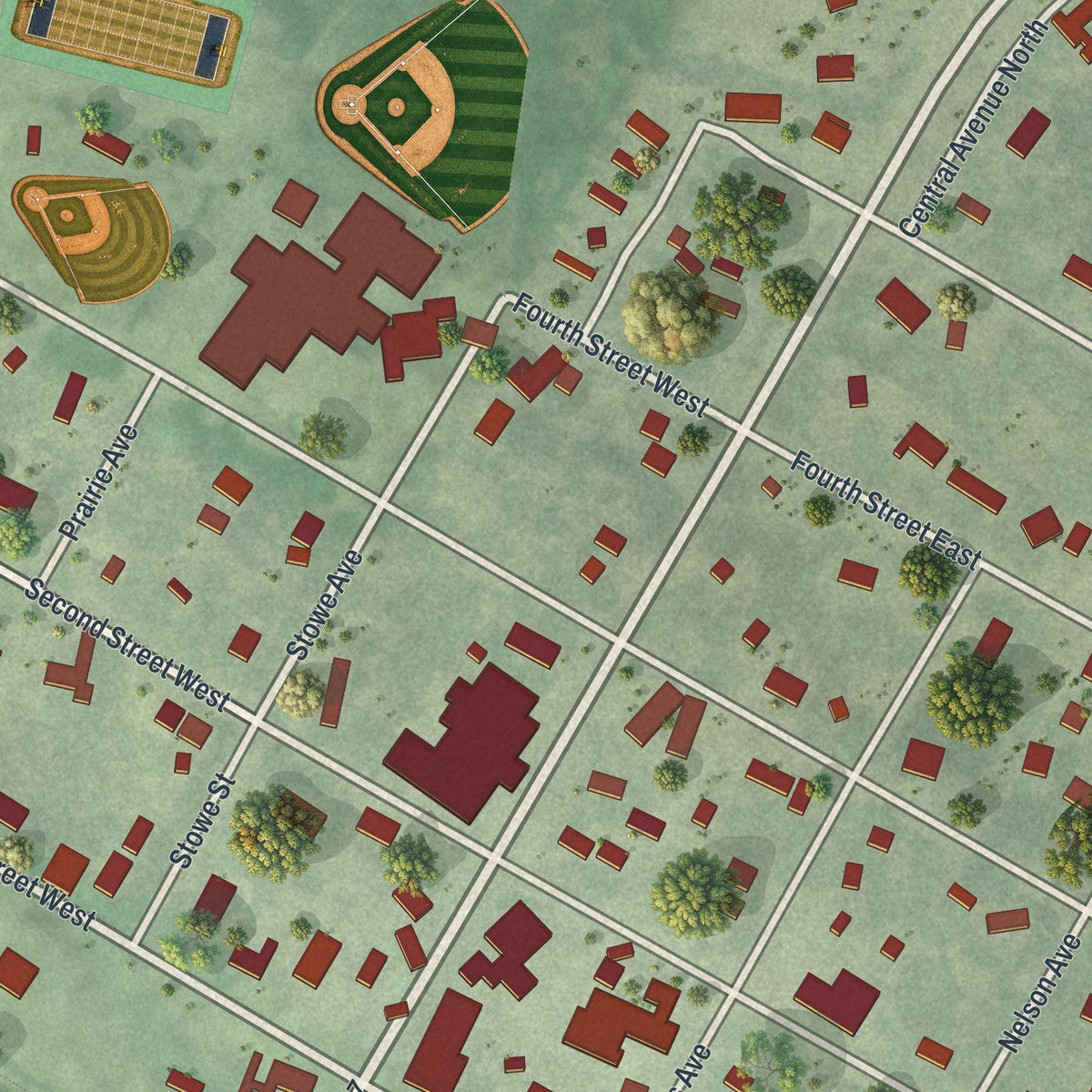 Close-up of the map of Brandon, Minnesota print showing street and building detail