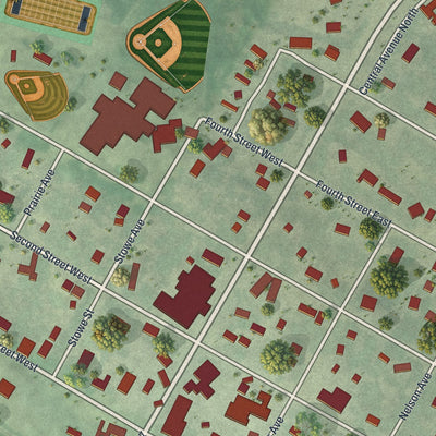 Close-up of the map of Brandon, Minnesota print showing street and building detail