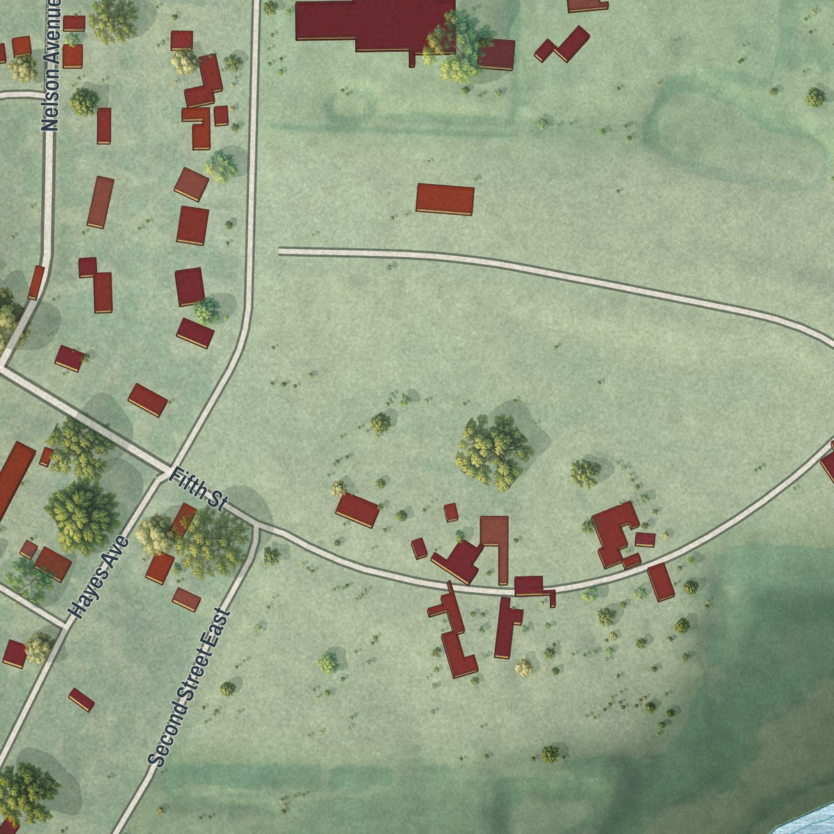 Second close-up of the map of Brandon, Minnesota print showing more streets and buildings