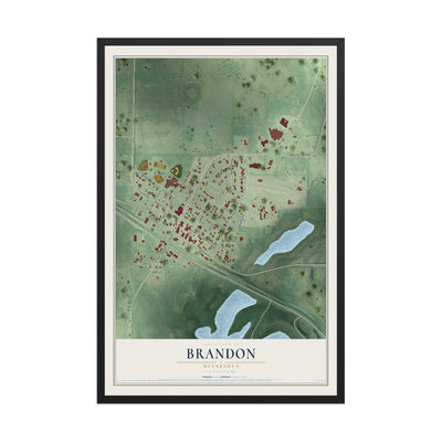 Map of Brandon, Minnesota, 12 x 18 inch print in a black wood frame