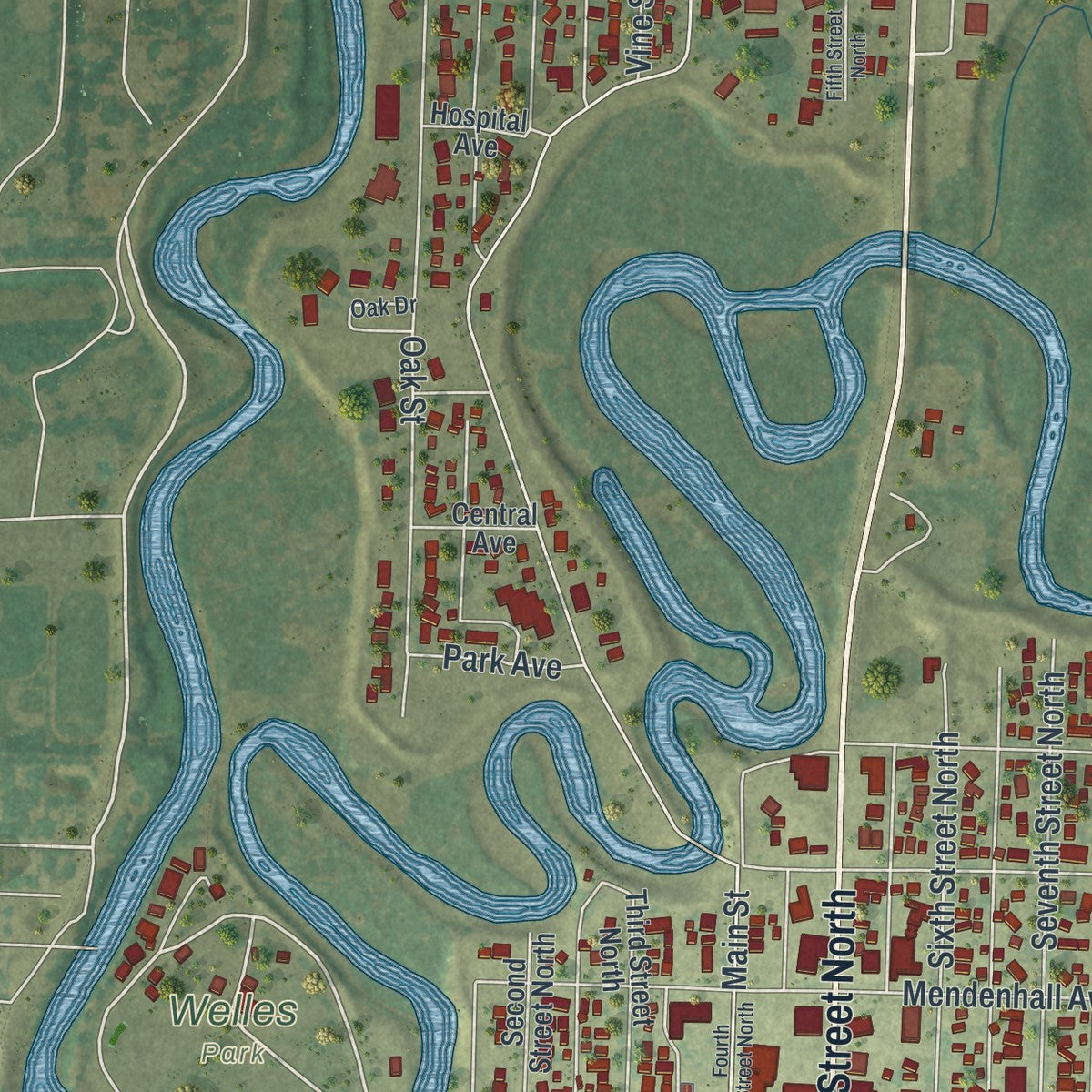 Second close-up of the map of Breckenridge, Minnesota print showing more streets and buildings