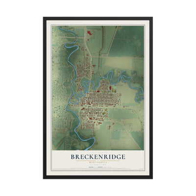 Map of Breckenridge, Minnesota, 12 x 18 inch print in a black wood frame