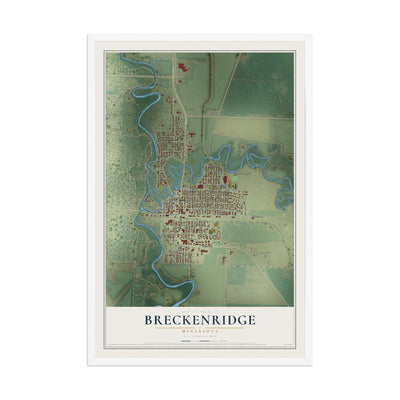 Map of Breckenridge, Minnesota, 12 x 18 inch print in a white wood frame