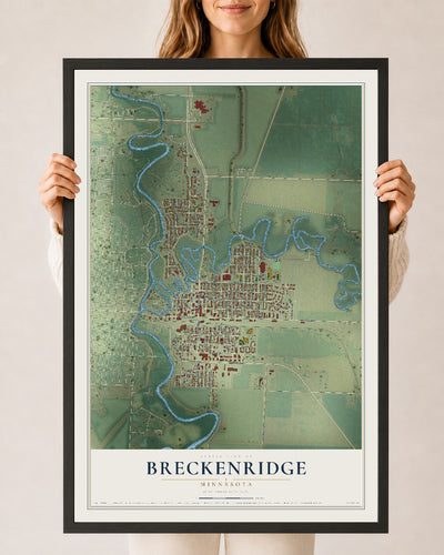 Map of Breckenridge, Minnesota, 24 x 36 inch print in a black wood frame