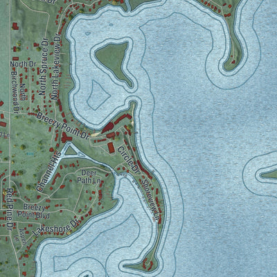 Close-up of the map of Breezy Point, Minnesota print showing street and building detail